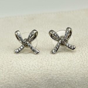 Kendra Scott Sasha Stud Earrings Bow Design Clear Crystals Rhodium Plated